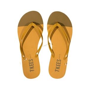 Tkees Beach Color Tips Flip Flops Tan Brown Patent Leather Rubber 6